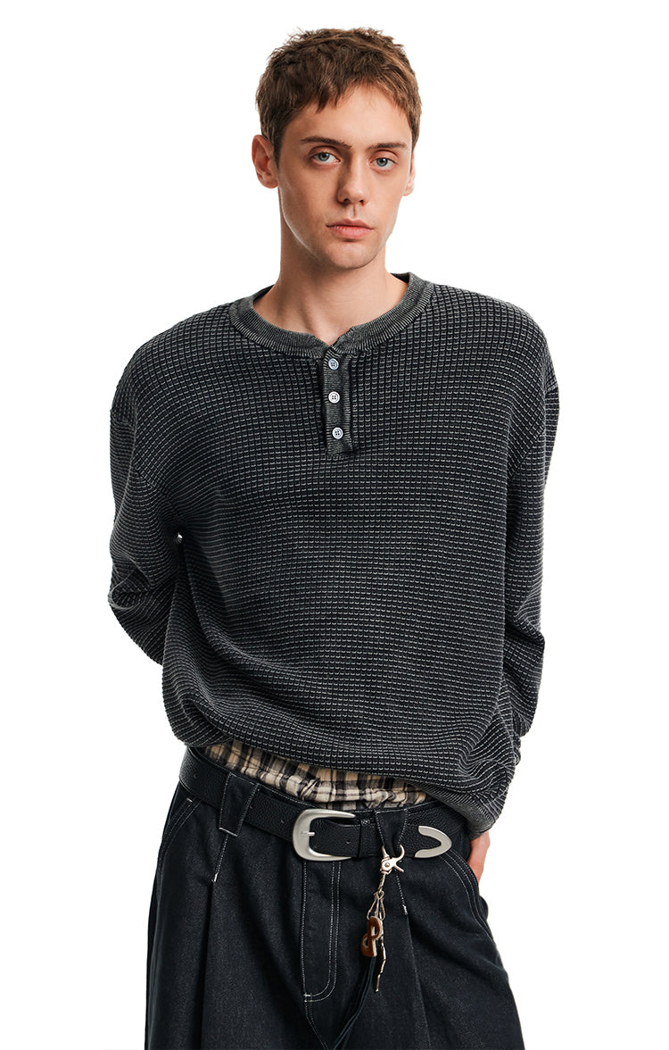 MADWITCH WAFFLE HENLEY KNIT #AK070