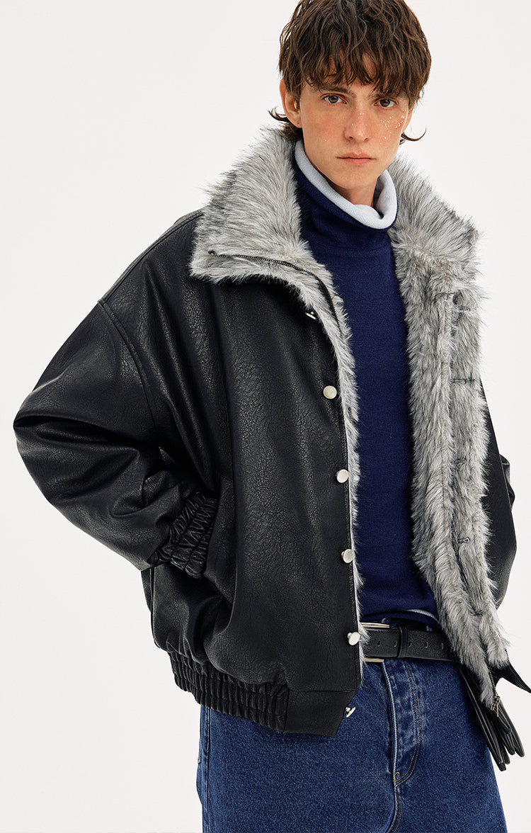 MADWITCH LEATHER QUILTED FUR COLLAR JACKET #AW25502