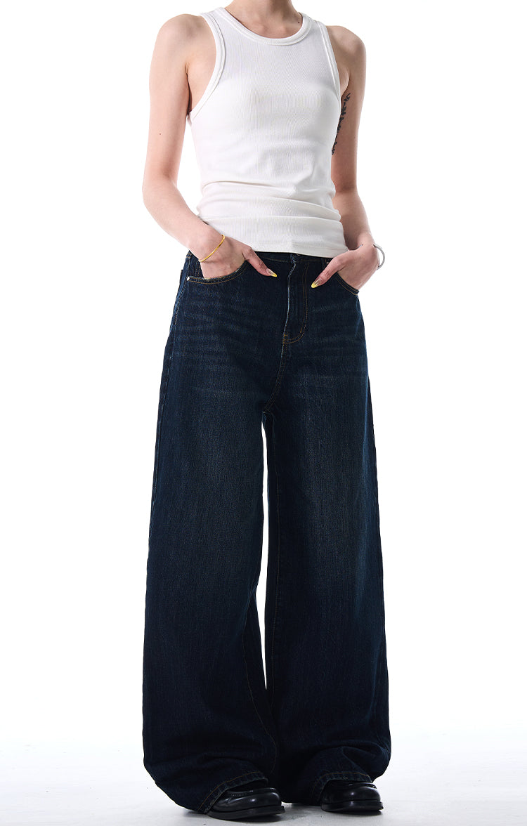 MADWITCH DARK BLUE WIDE-LEG JEANS #L645