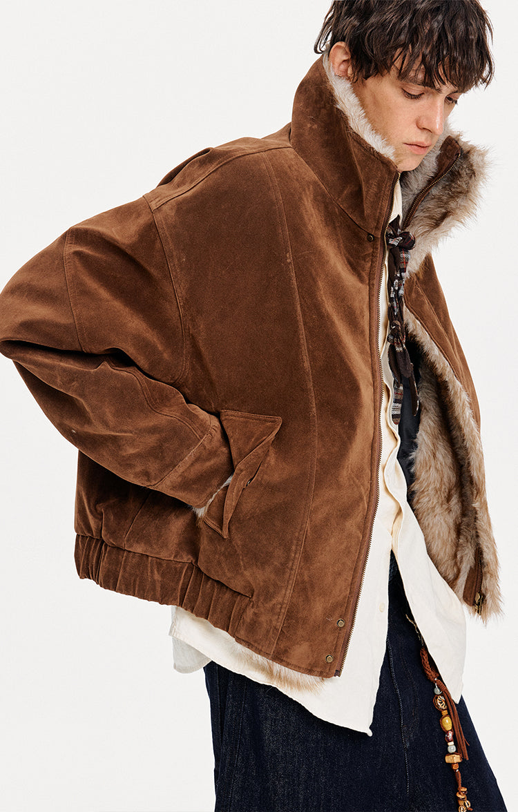MADWITCH SUEDE STAND COLLAR QUILTED JACKET #AW25172