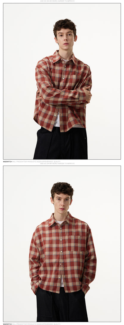 MADWITCH SLIM FIT HEIGHTENING PLAID SHIRT #RC76