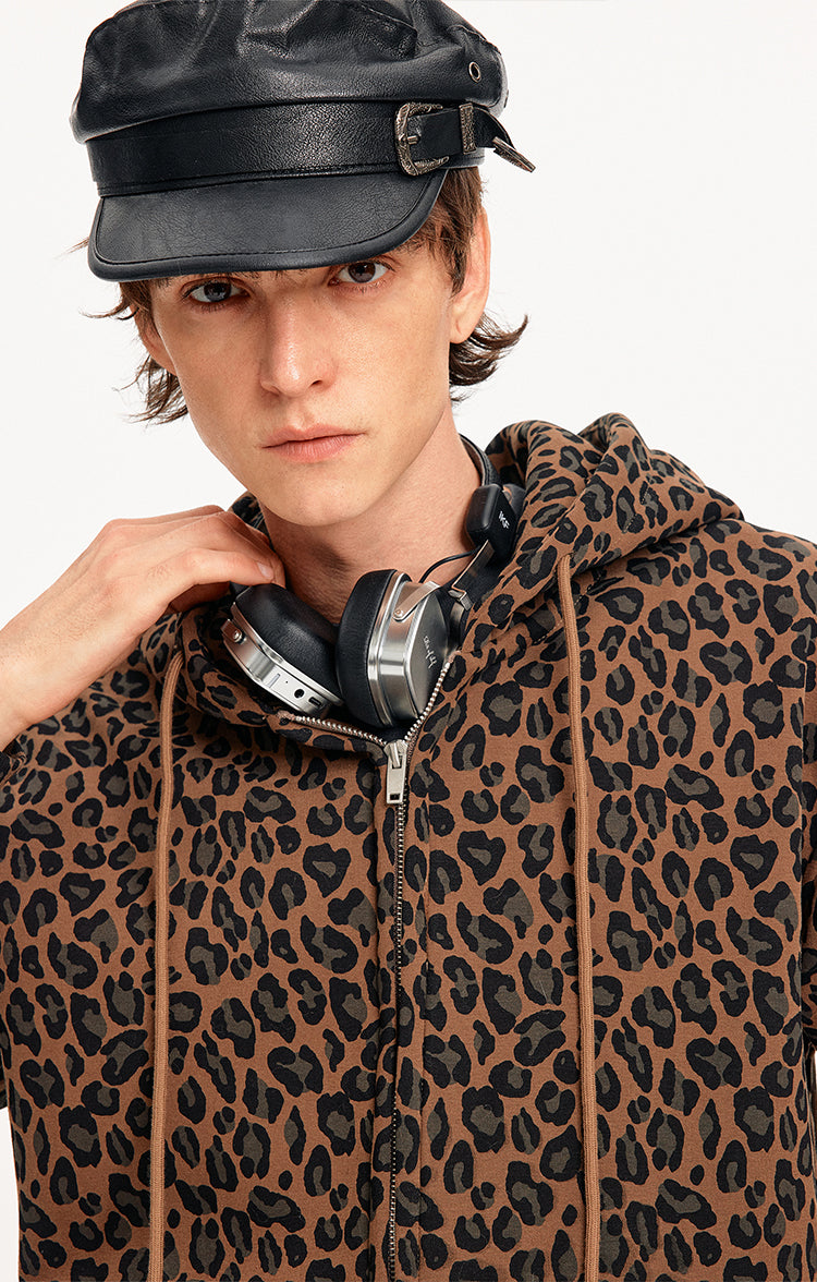 MADWITCH LEOPARD HOODED SWEATSHIRT JACKET #CW1327