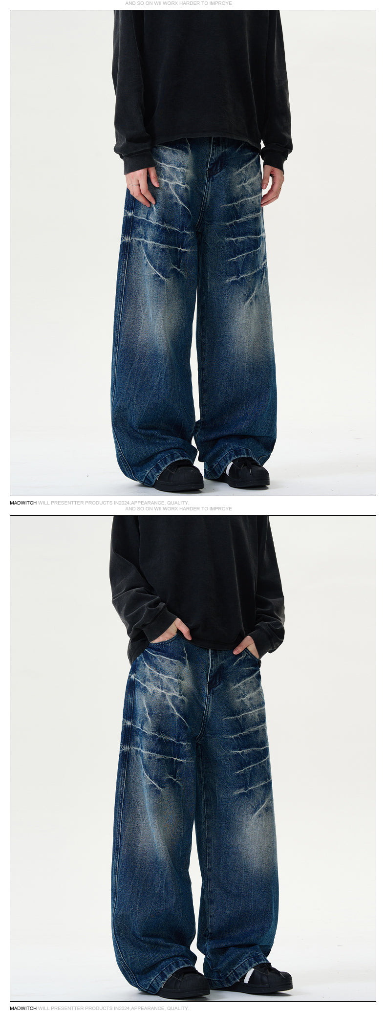 MADWITCH CRACKLE WASHED DENIM PANTS #DCD1650