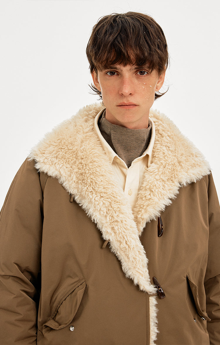 MADWITCH HORN BUTTON FUR COLLAR COAT #AW25509