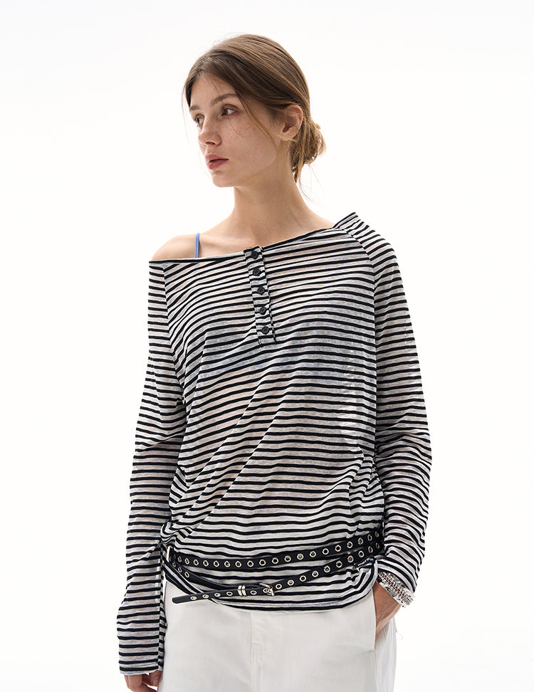 MADWITCH BOAT NECK STRIPED LAYER #MS7558