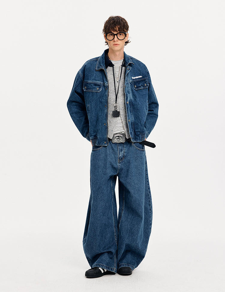 MADWITCH LETTER PRINT WASHED DENIM JACKET #GPCW1351