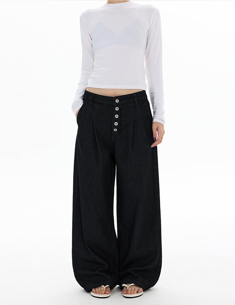 MADWITCH BUTTONED STRIPE WIDE TROUSERS #DR6989