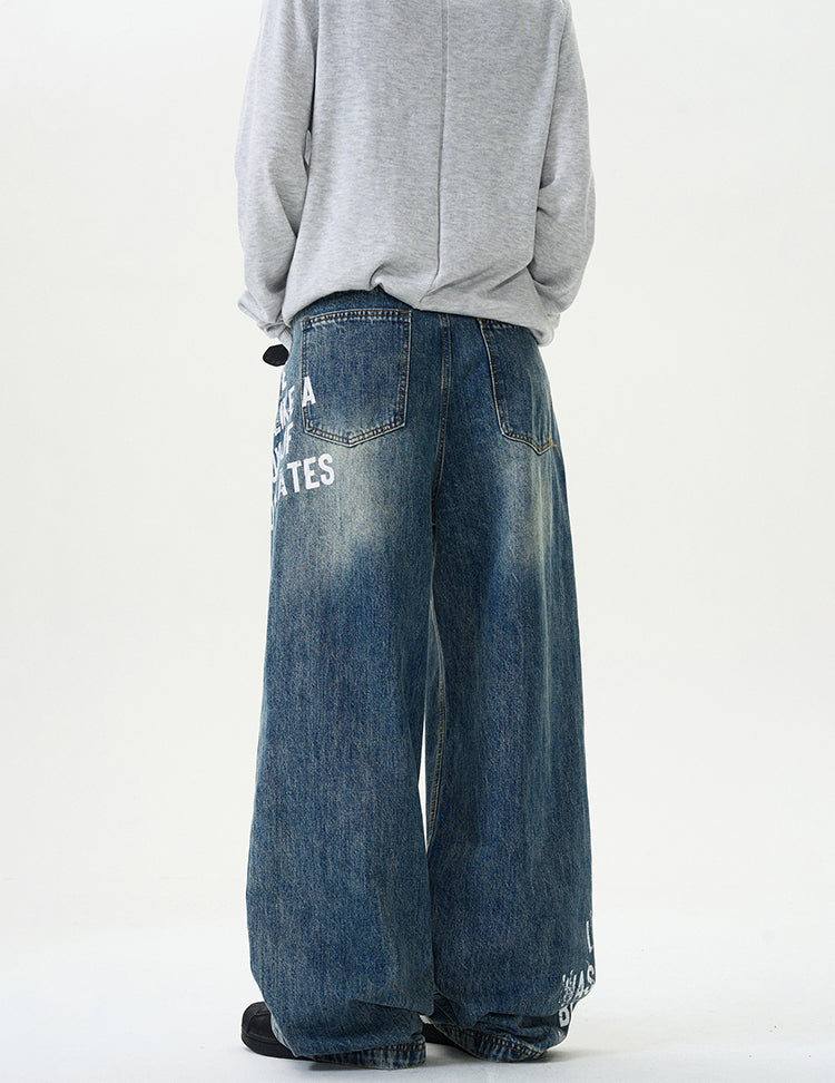 MADWITCH LETTER PRINT STREET-STYLE JEANS #G6626