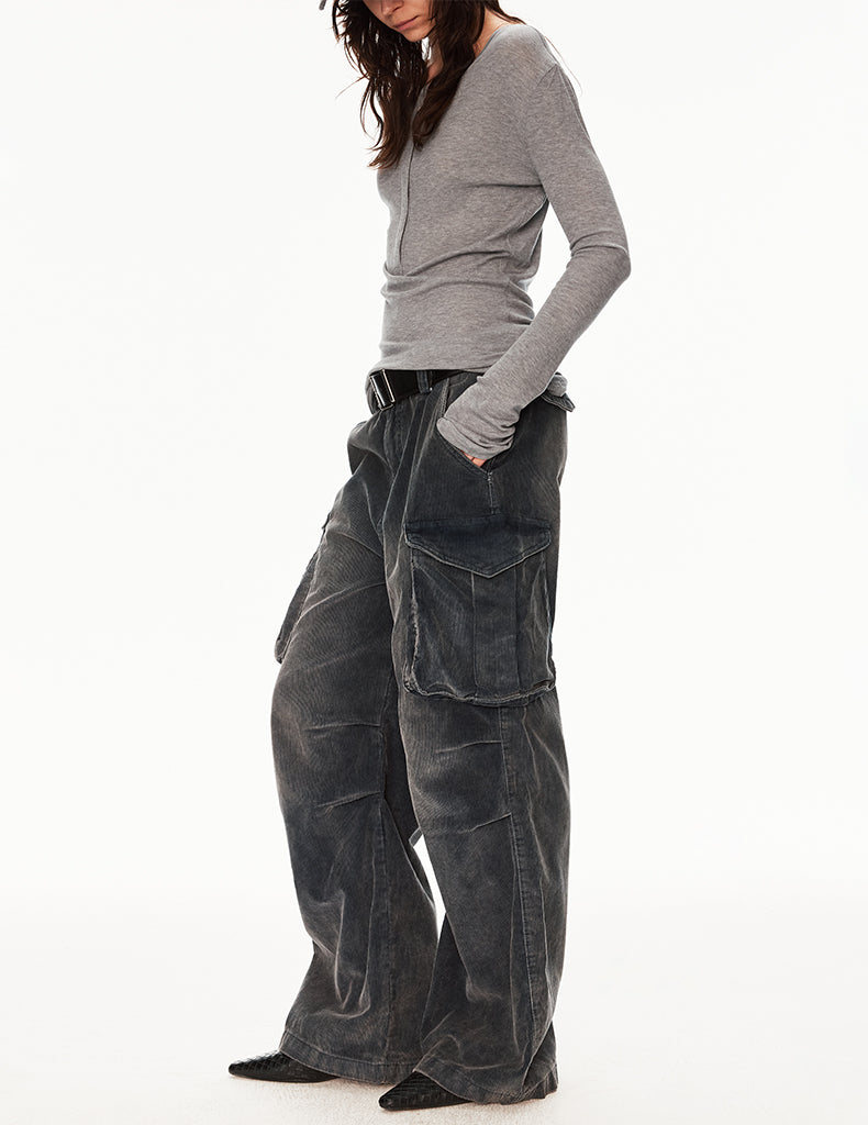 MADWIT DISTRESSED CORDUROY PANTS #Z041