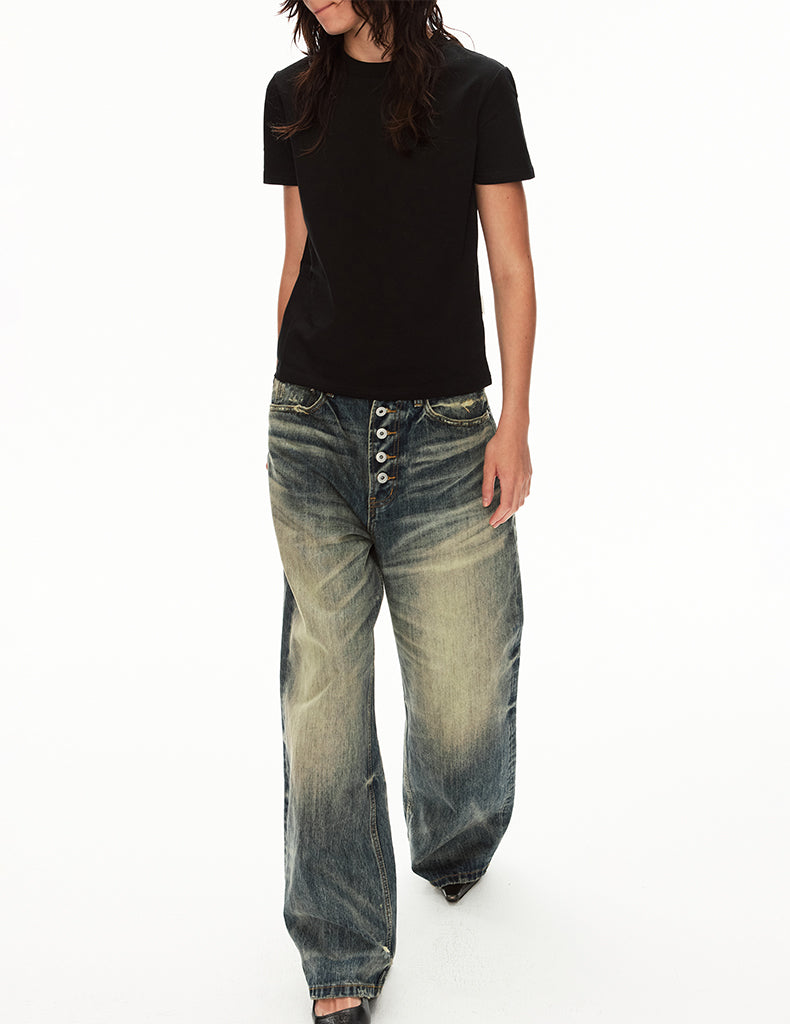 MADWIT DISTRESSED WIDE JEANS #GD006