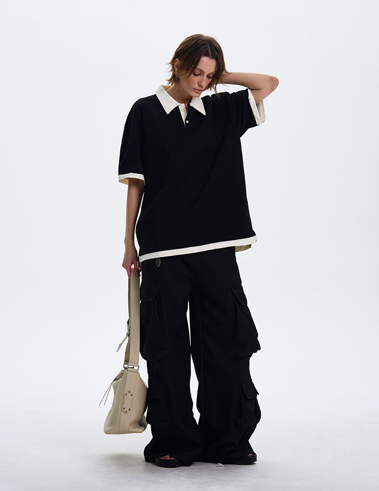 MADWITCH CONTRAST COLLAR SHORT-SLEEVE SHIRT #C1269X25