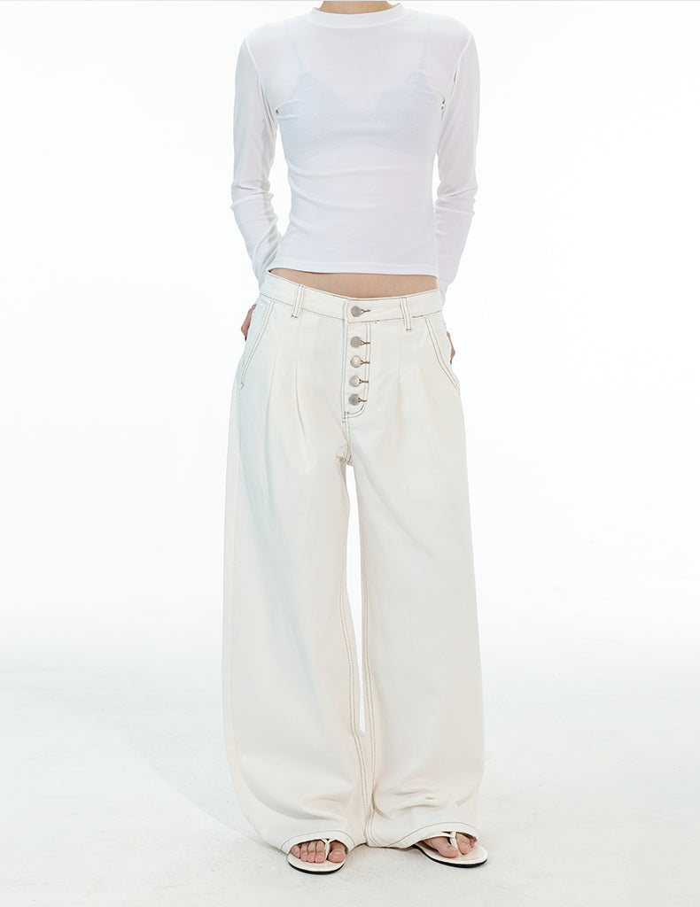 MADWITCH DOUBLE PLEAT BUTTON FRONT JEANS #G6935-1