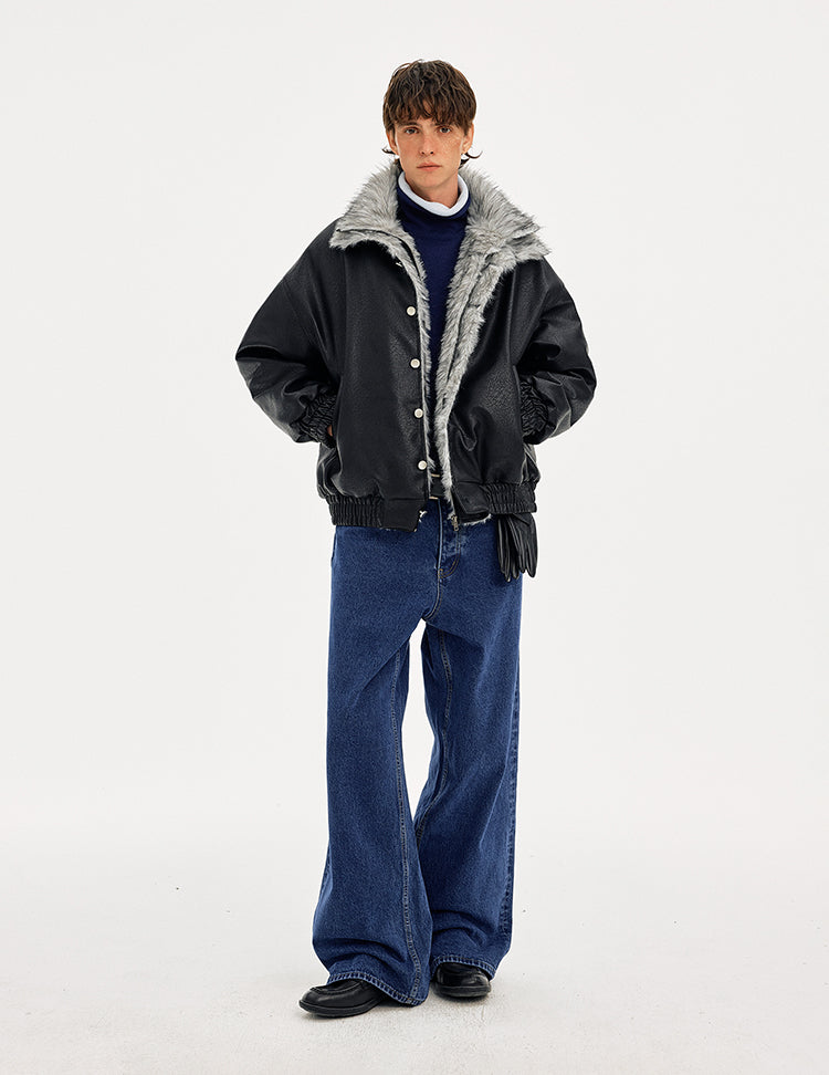 MADWITCH LEATHER QUILTED FUR COLLAR JACKET #AW25502