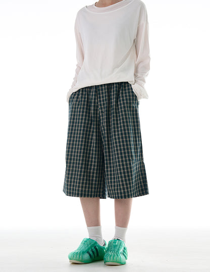 MADWITCH COLORBLOCK PLAID CROPPED CASUAL PANTS #DR3501