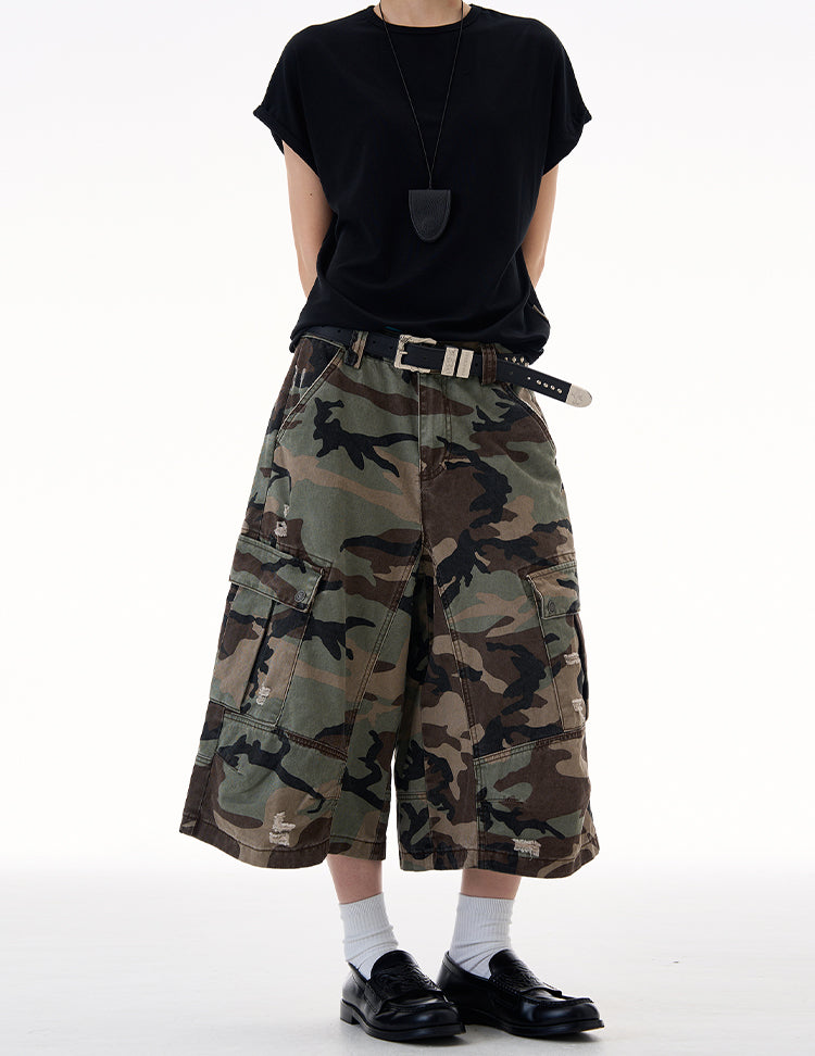 MADWITCH CAMO DISTRESSED UTILITY CAPRIS #CK3512D