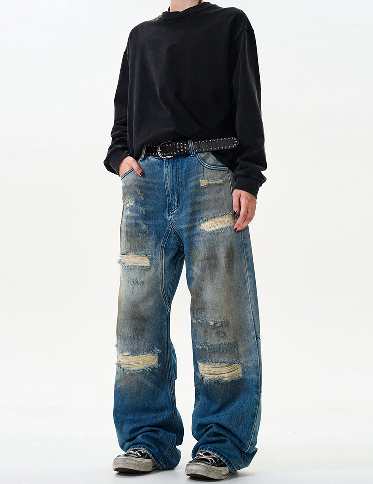 MADWITCH VINTAGE DISTRESSED SPRAY-WASHED JEANS #K5357
