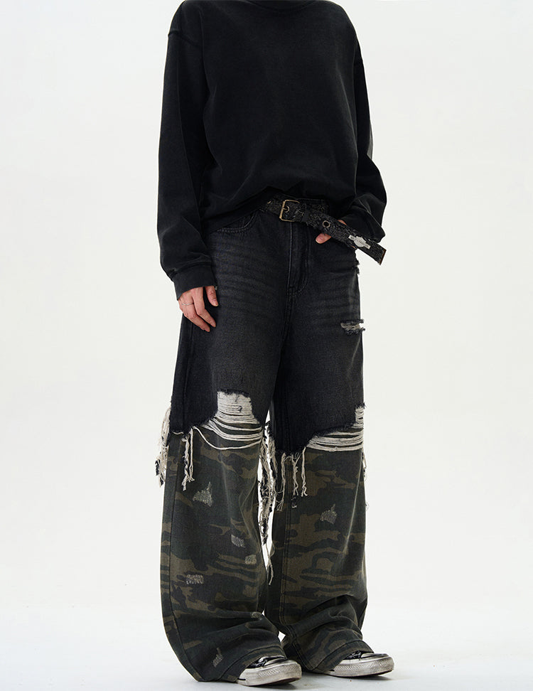MADWITCH PATCHWORK FRINGED DENIM JEANS #WHOA070