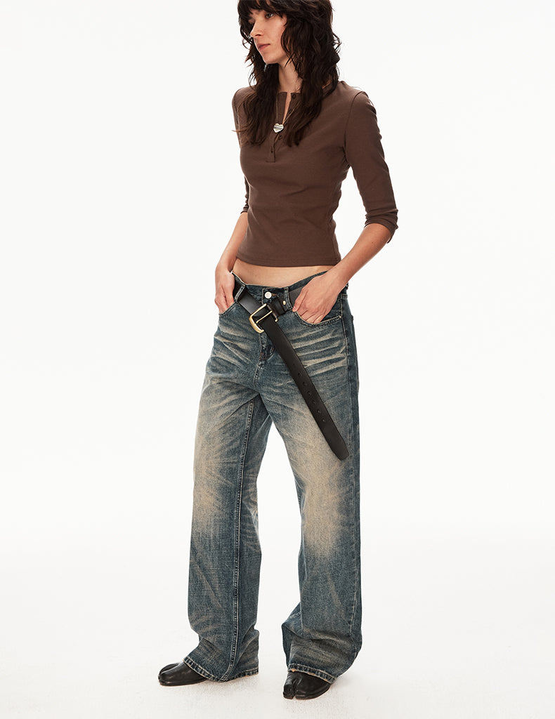 MADWIT DISTRESSED STRAIGHT JEANS #FX082