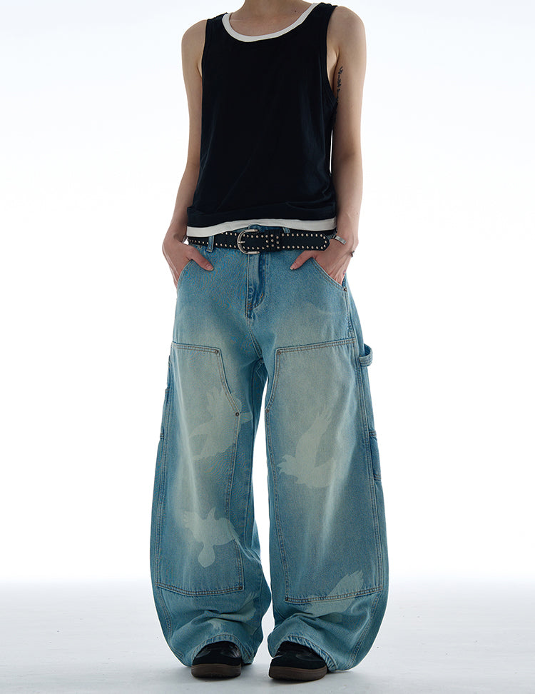 MADWITCH PEACE DOVE PRINT DENIM JEANS #CK9573