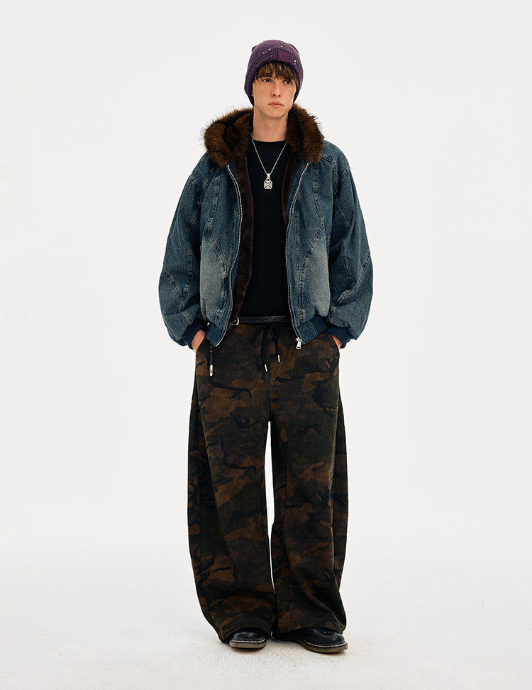 MADWITCH WASHED DENIM FUR COLLAR JACKET #Z2628