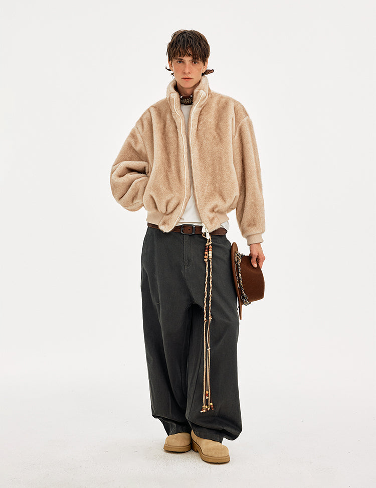 MADWITCH FAUX FUR STAND COLLAR COAT #256086