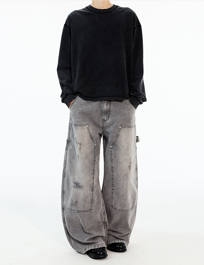 MADWITCH DISTRESSED WIDE WORK PANTS #G6924