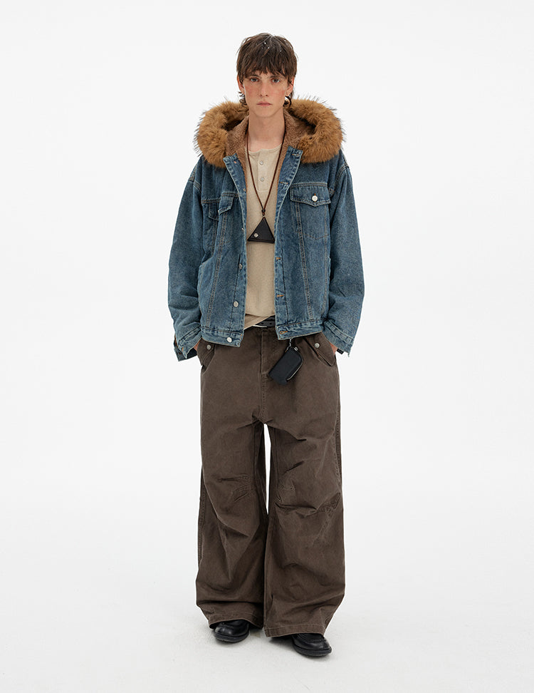 MADWITCH VINTAGE FUR COLLAR DENIM JACKET #RW169