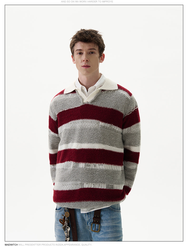 MADWITCH IRREGULAR STRIPED SWEATER #G840