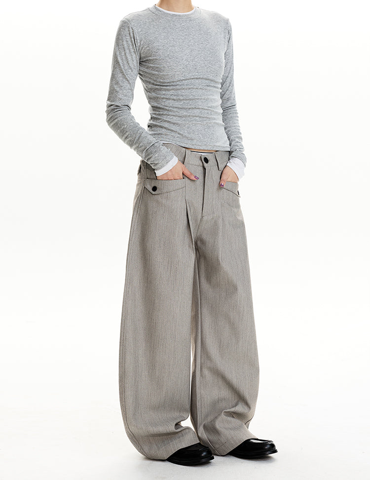 MADWIT PLEATED HERRINGBONE WIDE TROUSERS #HK6959