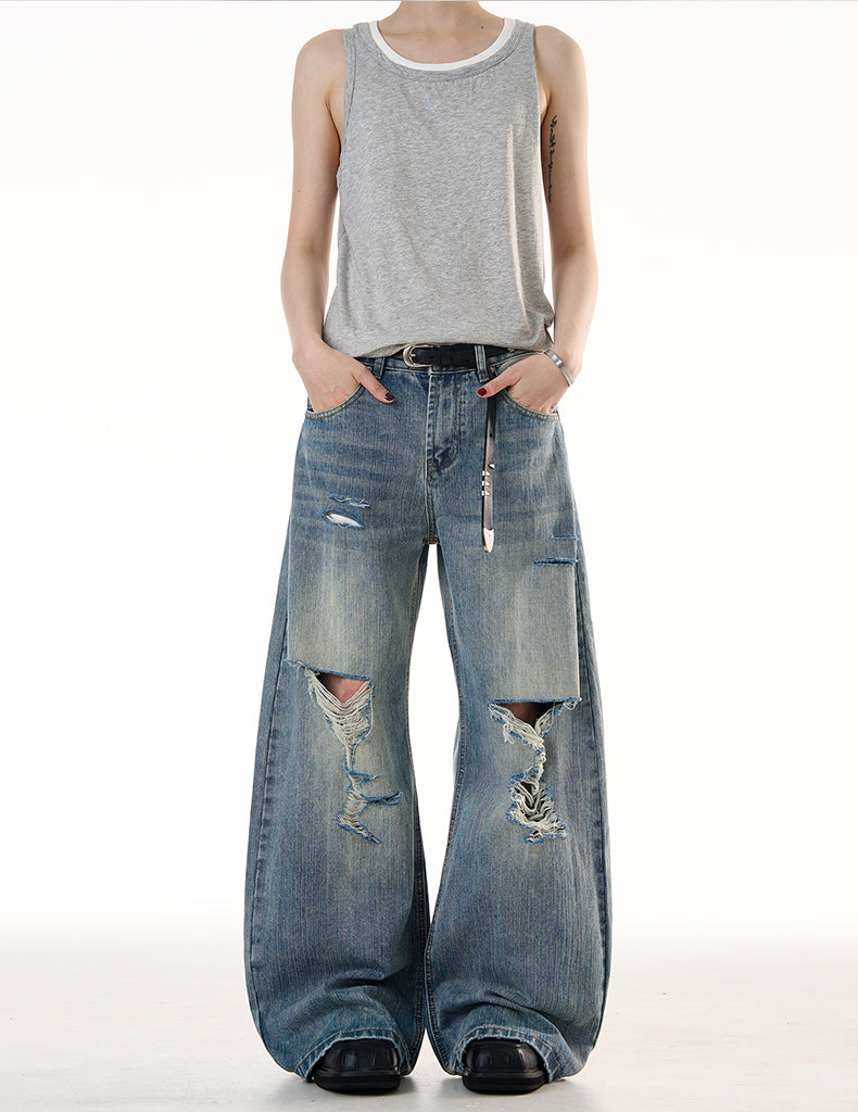 MADWITCH LOOSE RIPPED JEANS #G6683