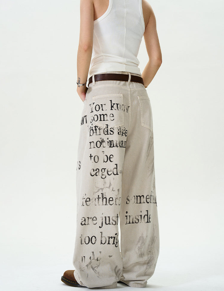 MADWITCH LETTER GRAFFITI DENIM PANTS #D1671