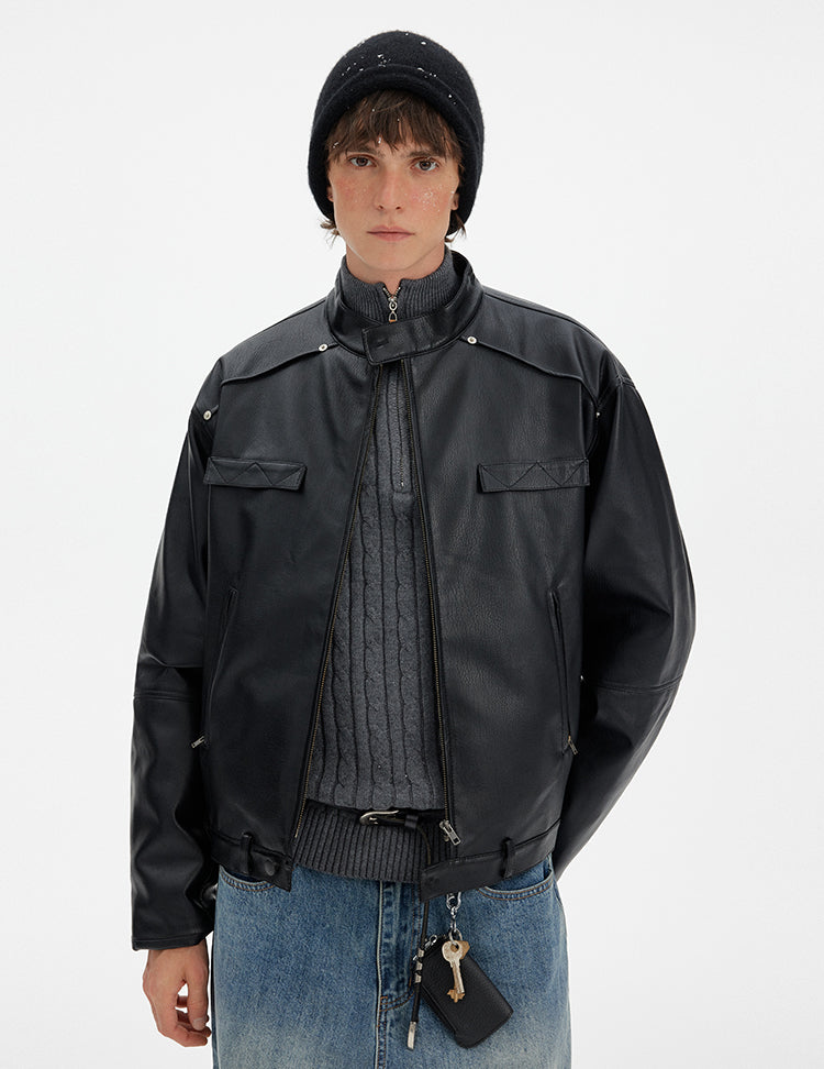 MADWITCH DECONSTRUCTED PU BIKER DOWN JACKET #YR001