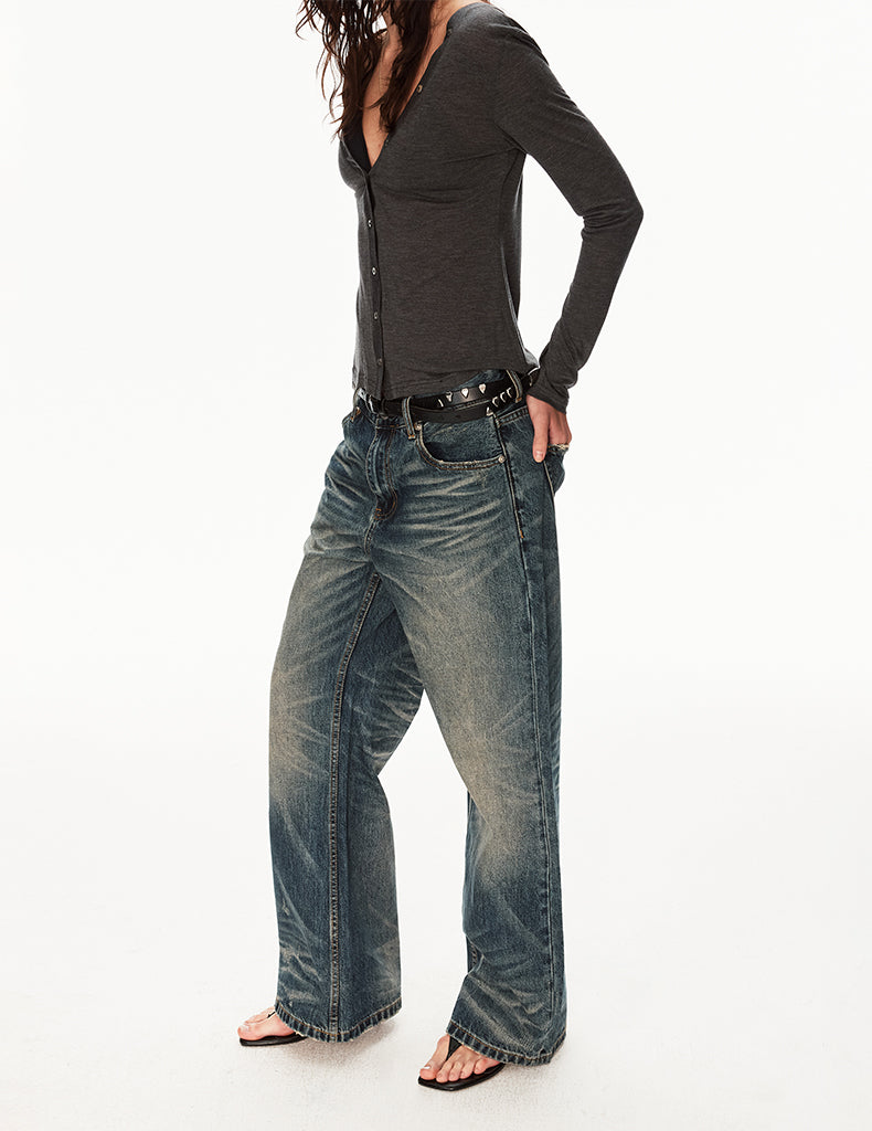 MADWIT WASHED STRAIGHT JEANS #GD003