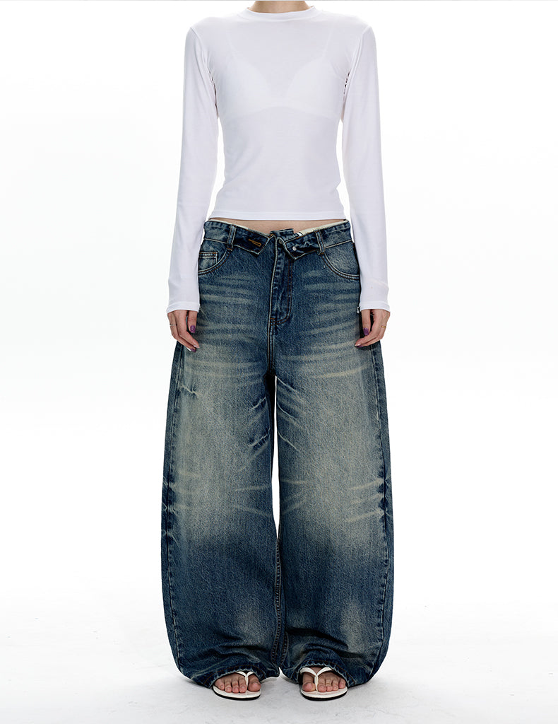 MADWITCH TURNED-UP WAIST WASHED JEANS #GPC9736