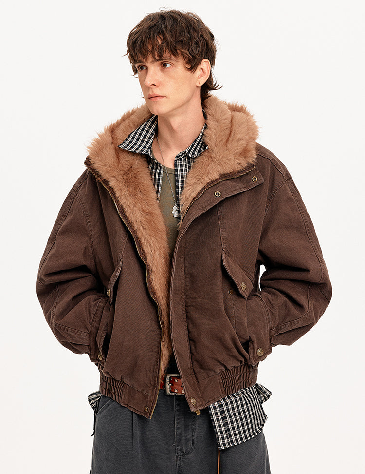 MADWITCH PATCHWORK HOODED FUR JACKET #880669