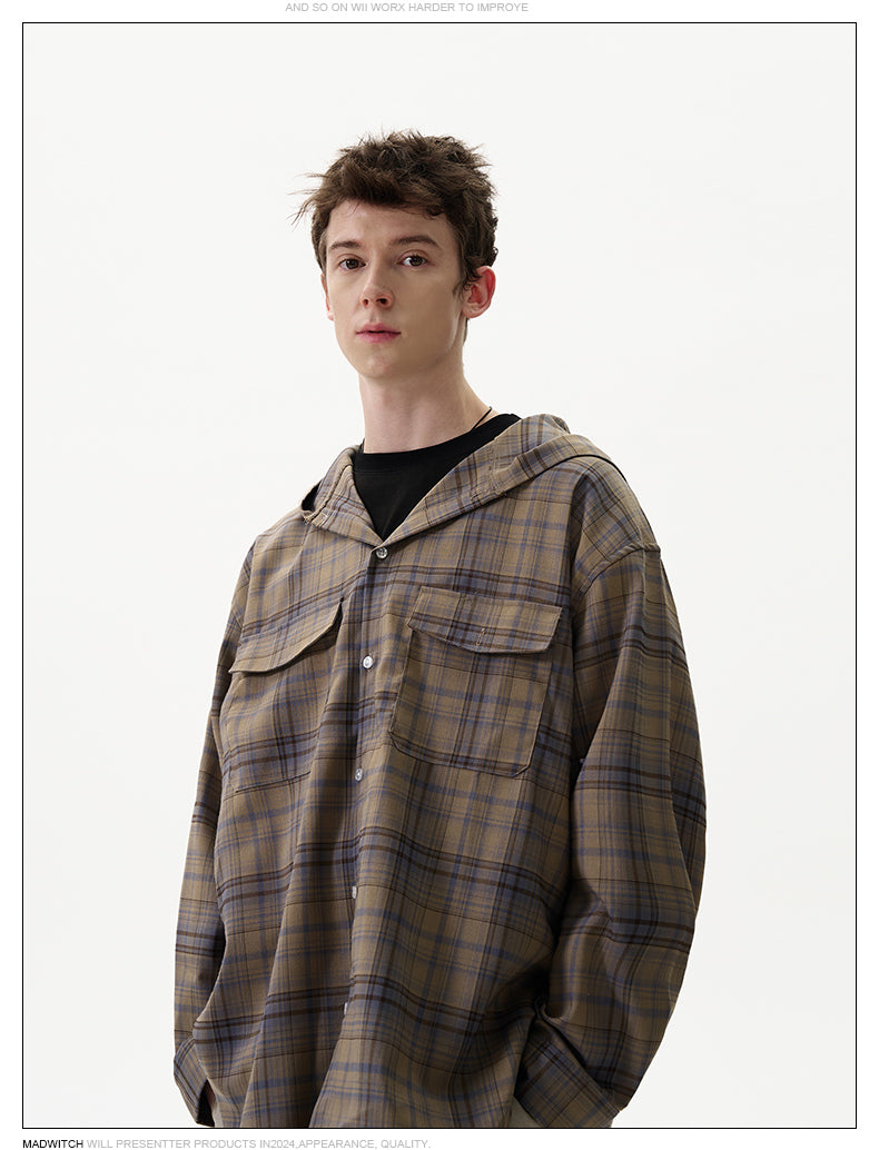 MADWITCH HOODED PLAID SHIRT #NR4675