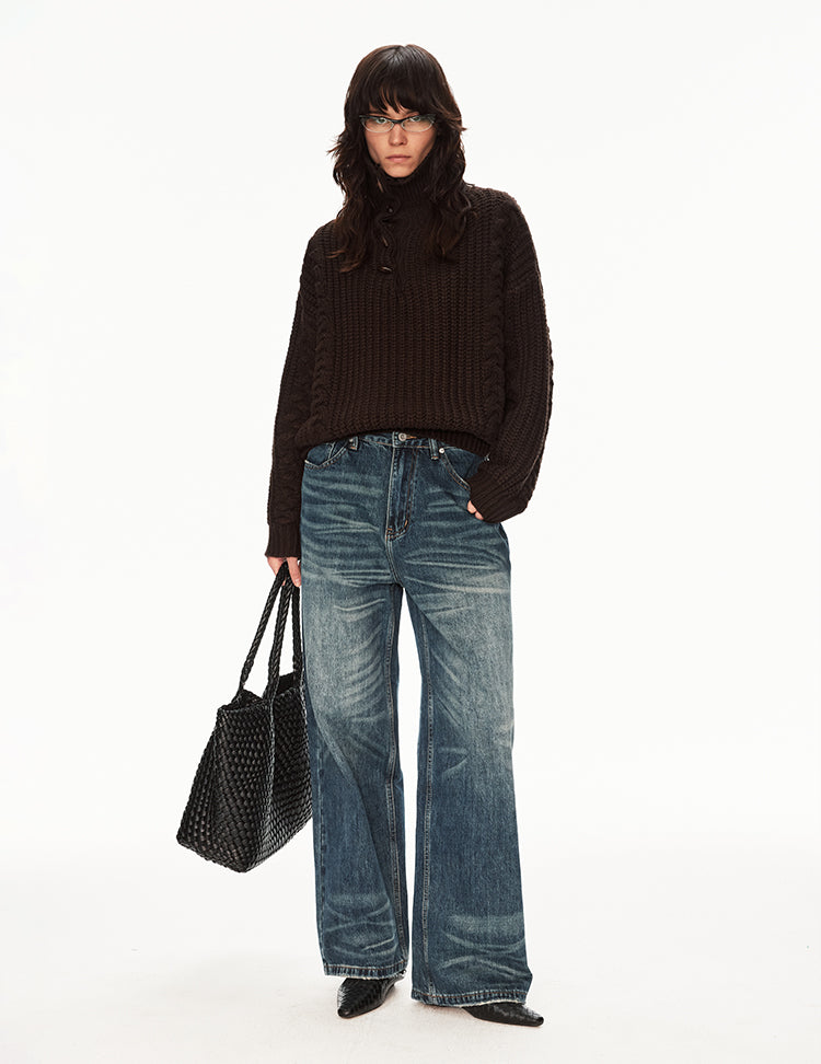 MADWITCH CABLE KNIT STAND COLLAR SWEATER #MY25612