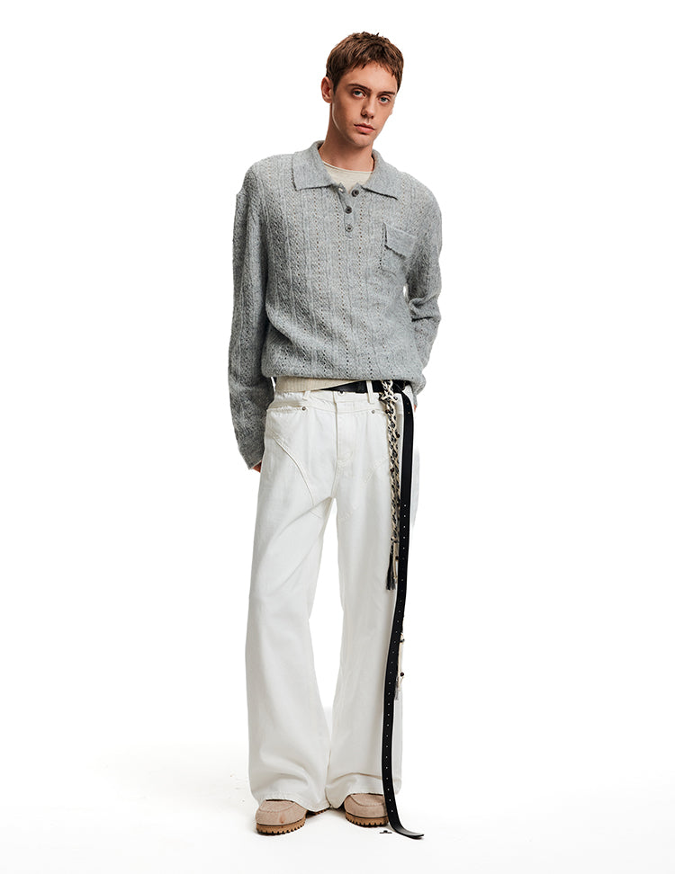 MADWITCH EYELET HENLEY TOP #C2510Q25