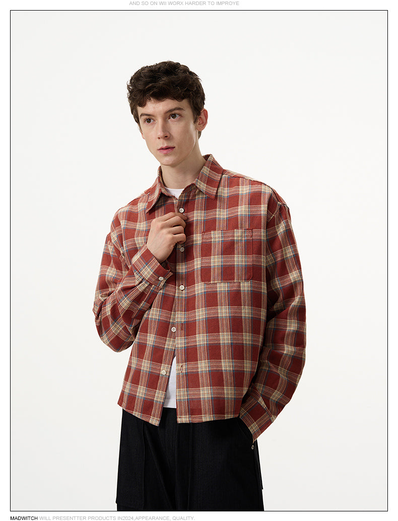 MADWITCH SLIM FIT HEIGHTENING PLAID SHIRT #RC76