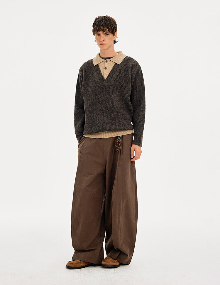 MADWITCH COLORBLOCK FAUX LAYER WOOL SWEATER #STYY8888