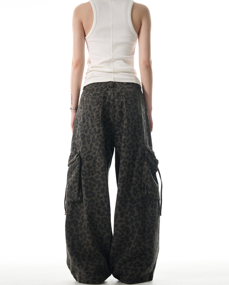 MADWITCH LEOPARD PRINT WIDE-LEG CARGO PANTS #RK179