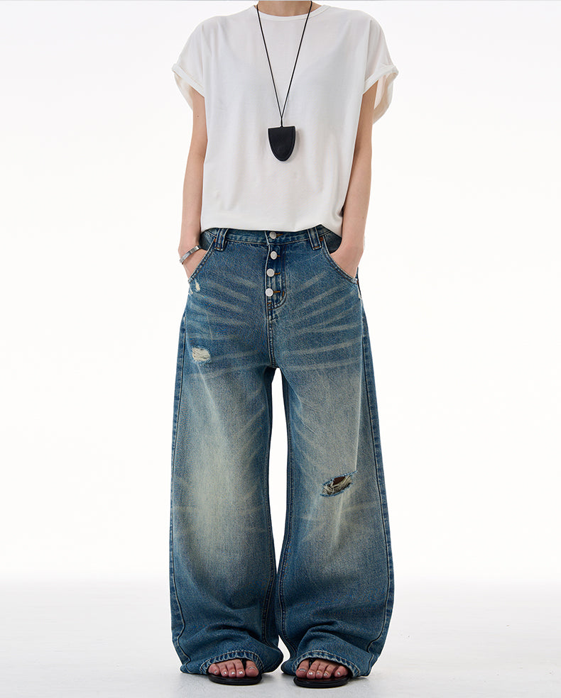 MADWITCH DISTRESSED BUTTON FLY DENIM #CK9623