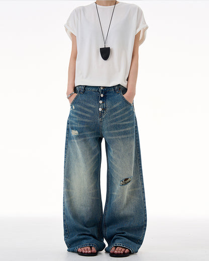 MADWITCH DISTRESSED BUTTON FLY DENIM #CK9623