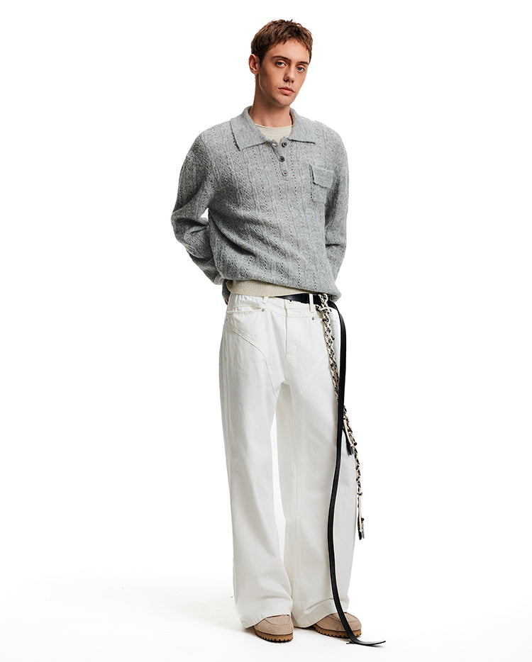 MADWITCH EYELET HENLEY TOP #C2510Q25