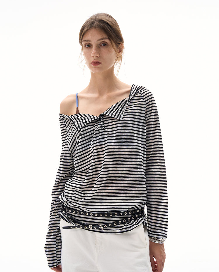 MADWITCH BOAT NECK STRIPED LAYER #MS7558
