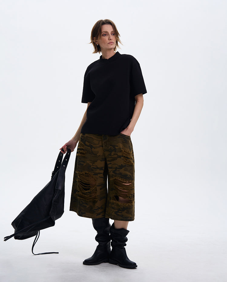 MADWITCH MINIMALIST SMALL COLLAR T-SHIRT #241316
