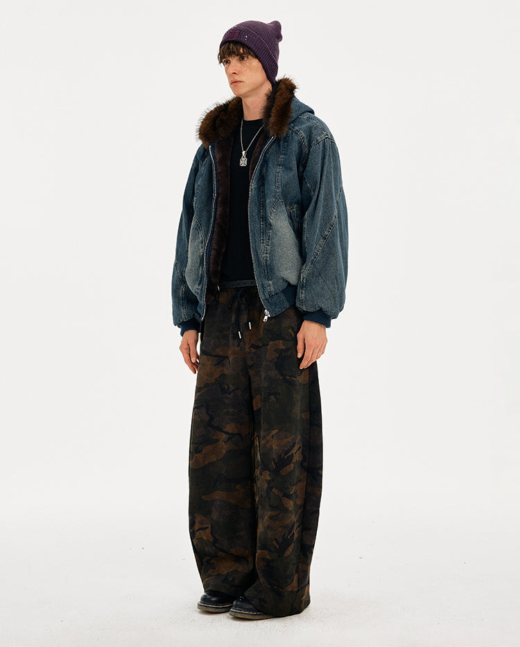 MADWITCH WASHED DENIM FUR COLLAR JACKET #Z2628