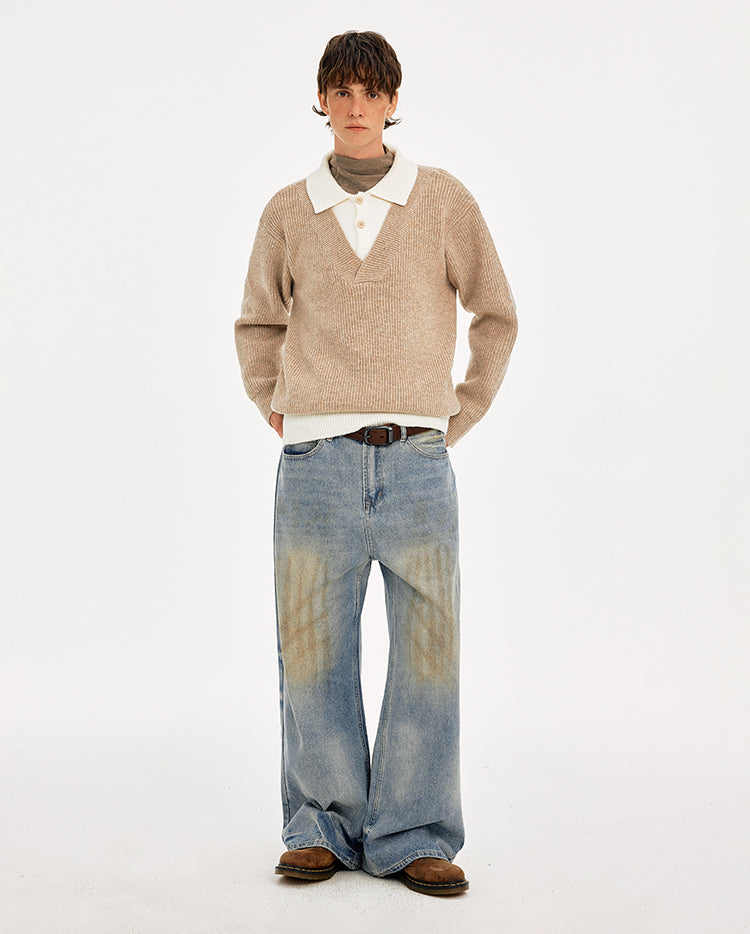 MADWITCH COLORBLOCK FAUX LAYER WOOL SWEATER #STYY8888