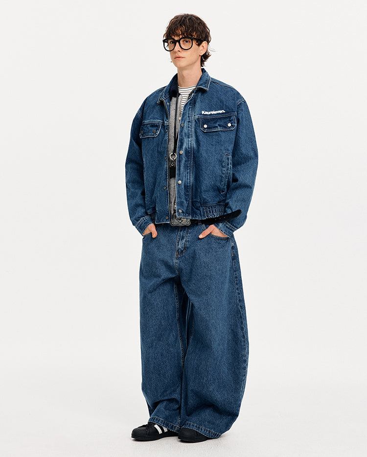 MADWITCH LETTER PRINT WASHED DENIM JACKET #GPCW1351
