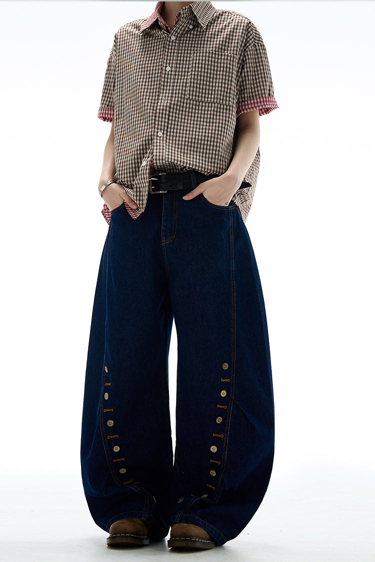 MADWITCH BUTTON-FRONT WIDE LEG DENIM JEANS #9066